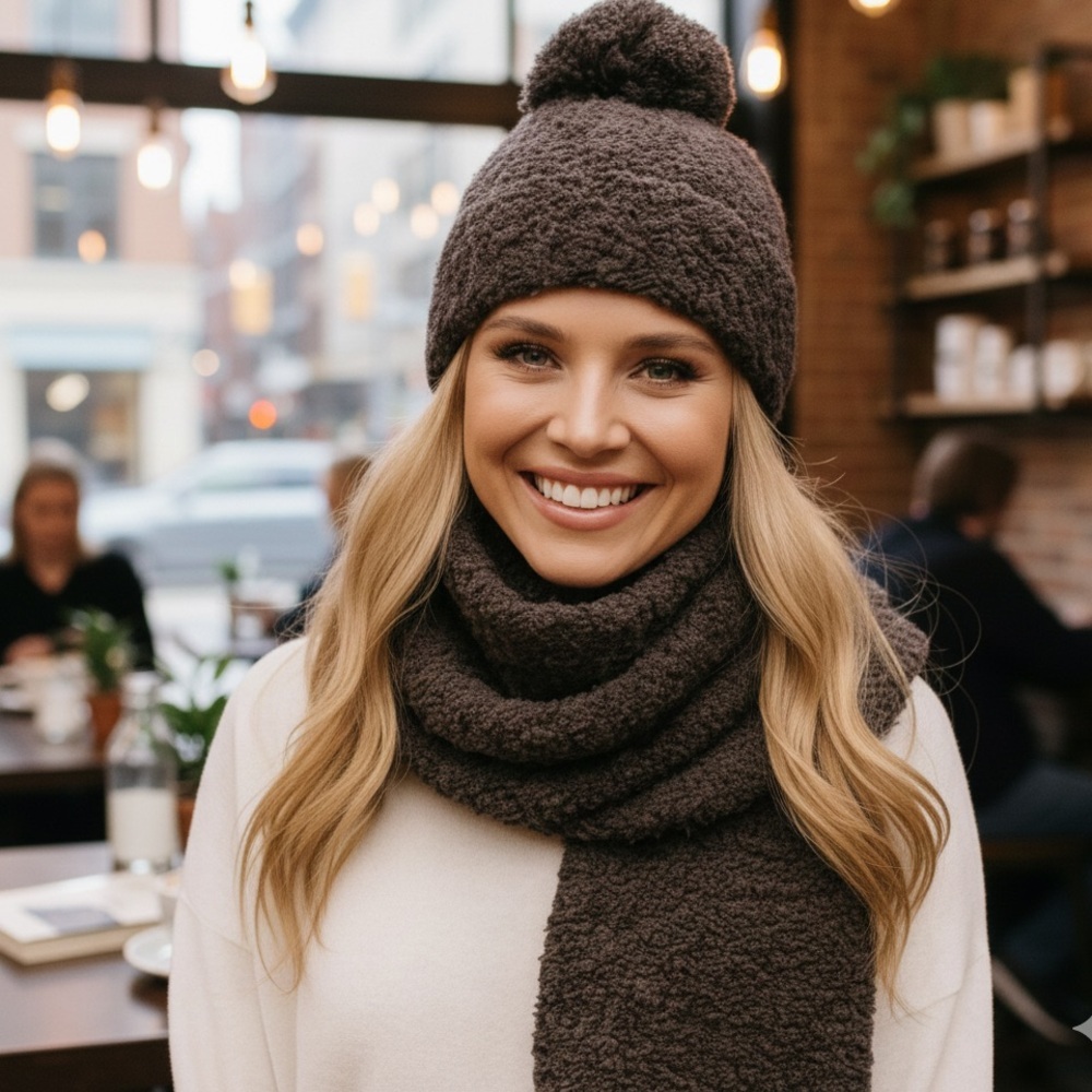 Barefoot Dreams Espresso Beanie and Scarf Set
